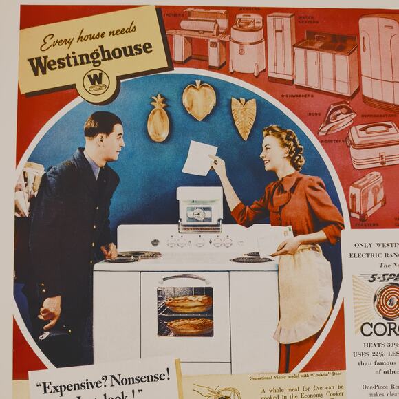 1940 Westinghouse Corox Stove Print Ad Smiling Housewife‎ Mailman 9.5x12.75 Vtg - Picture 4 of 9